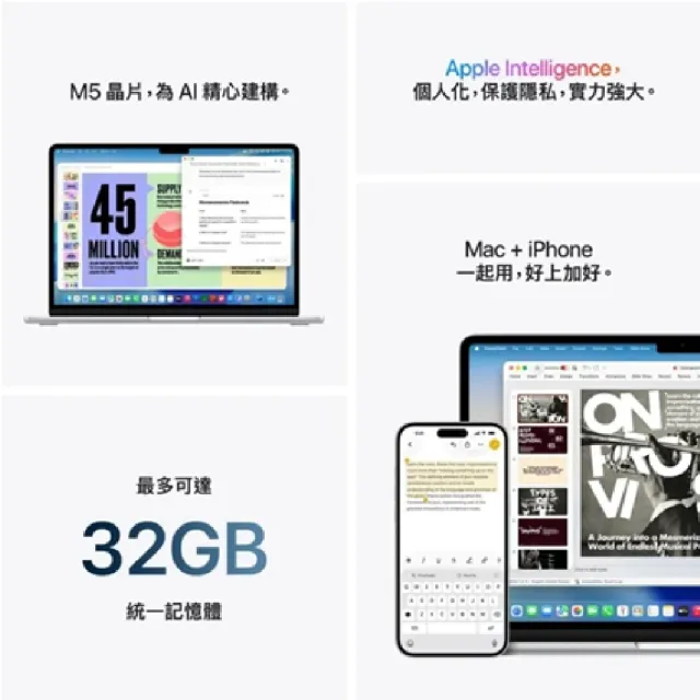 【Apple】Macbook Air 15.3吋 M5晶片 10核心CPU 與 10核心GPU 16G/512G SSD