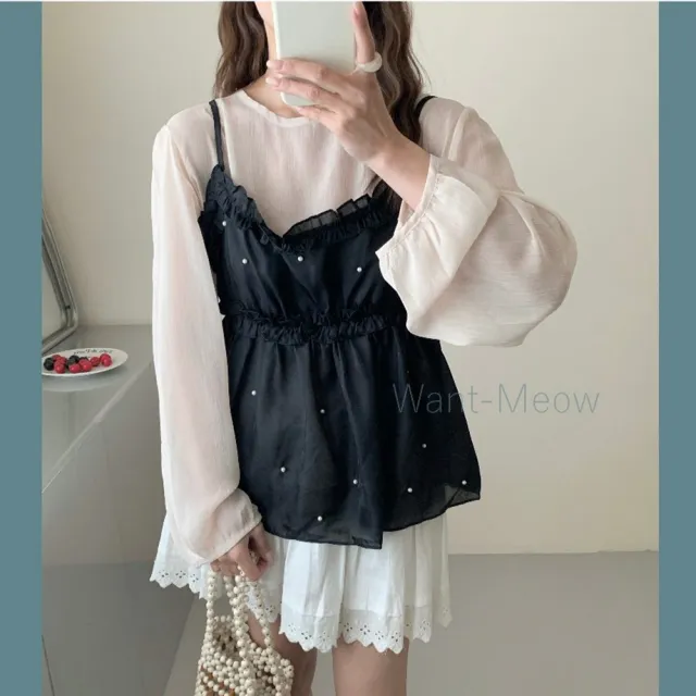 【Want-Meow】台灣㊣現貨☆中大碼！日系搭配必備！100公斤可！珍珠背心/中大尺碼/背心/Want Meow招財貓旺鋪