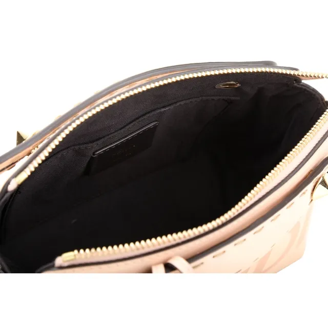 【FENDI 芬迪】By The Way Boston 展示品 字母牛皮縫線提把粉色迷你手提/斜背包-正提把皮裂痕