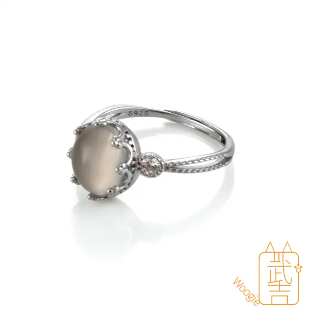 【Woogie武吉珠寶】精品貓眼白月光純銀戒指(皇冠10x8mm)