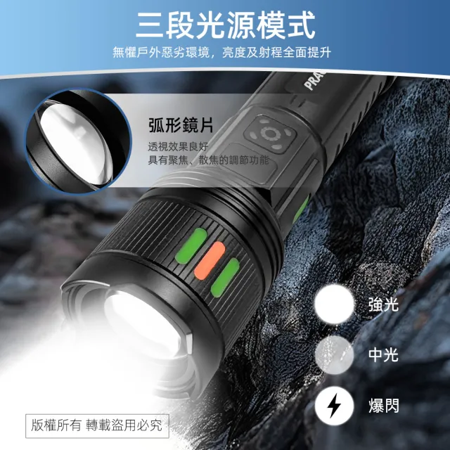 【PRACTICAL 實用牌】爆量激光炮手電筒  2000流明 五段照明模式 強光遠射 多電池通用 PR-A30W07