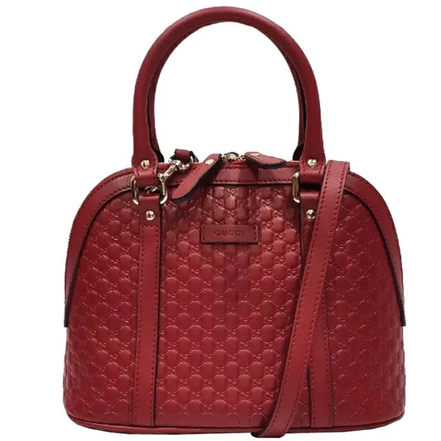 【GUCCI 古馳】449654 經典Guccissima牛皮壓紋系列手提/斜背兩用包貝殼包(全新展示品-紅色)