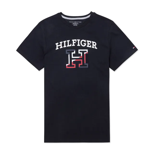 【TOMMY HILFIGER】TOMMY 經典印刷大H圖案短袖T恤-黑色 上衣(平輸品/短T)