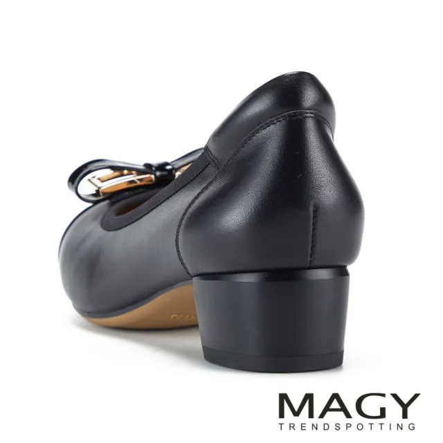 【MAGY】雙皮質拼接蝴蝶設計通勤中跟鞋 黑色