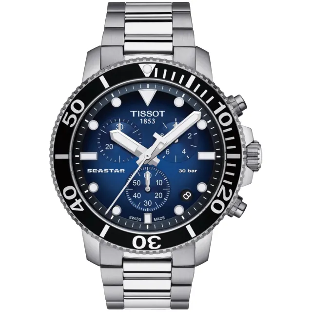 【TISSOT 天梭】Seastar 1000 海洋之星水鬼300米潛水三眼計時石英錶-45.5mm 雙11 送禮(T1204171104101)