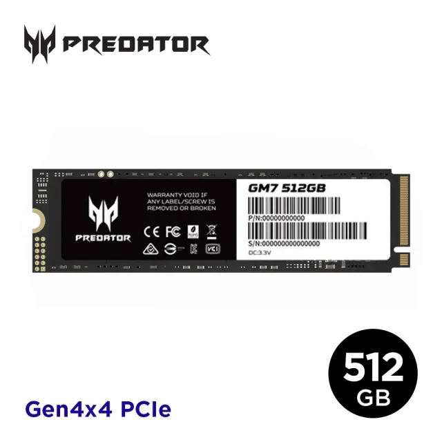 【Acer 宏碁】Acer Predator GM7 512GB M.2 2280 PCIe Gen4x4 SSD固態硬碟