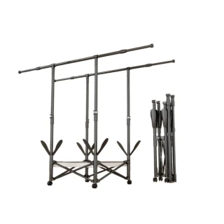 84-144CM家用雙桿可伸縮+網兜+鞋架掛衣架 折疊晾衣架 臥室陽臺落地式 免打孔曬衣架 掛衣架