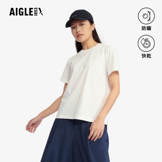 【AIGLE】女 抗UV快乾短袖T恤｜AG-5P224A131 米白(女上衣 T恤 快乾 吸濕排汗 短袖T恤 防曬 抗UV)