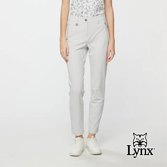 【Lynx Golf】女款日本布料彈性吸排後腰造型隱形拉鍊口袋九分褲(二色)