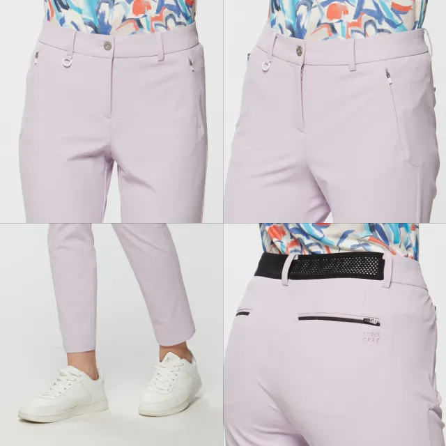 【Lynx Golf】女款日本布料彈性吸排後腰造型隱形拉鍊口袋九分褲(二色)