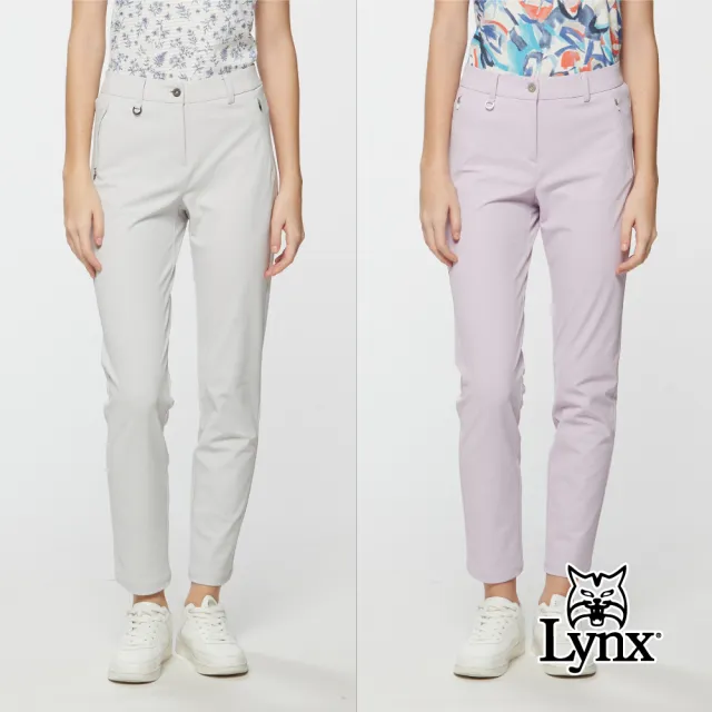 【Lynx Golf】女款日本布料彈性吸排後腰造型隱形拉鍊口袋九分褲(二色)