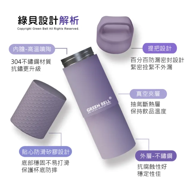 【GREEN BELL 綠貝】不鏽鋼輕瓷保溫杯850ml2入組(陶瓷內膽 好洗不留異味 輕巧 保溫 保冷 保冰 SGS)