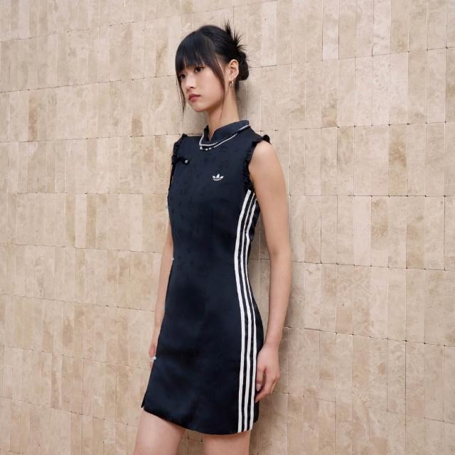 【adidas 愛迪達】NEW CHINESE 連身洋裝(KY5753 女款ORIGINALS休閒緹花洋裝 黑色)