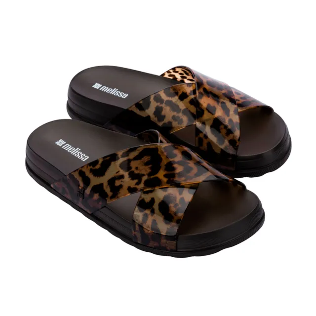 【Melissa】動物紋交叉寬帶平底拖鞋(豹紋)