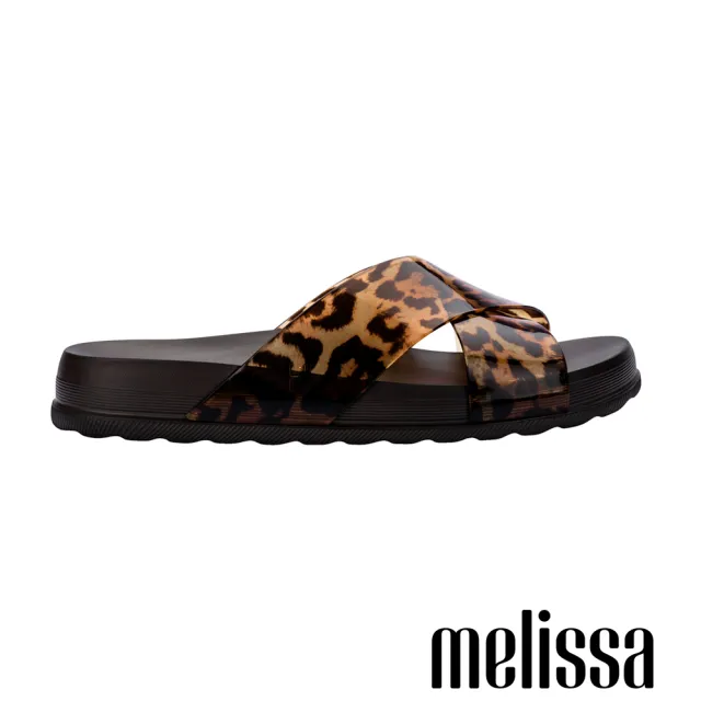 【Melissa】動物紋交叉寬帶平底拖鞋(豹紋)