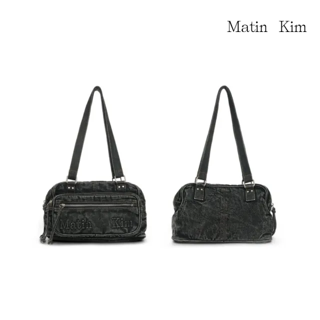 【MATIN KIM】官方旗艦 MATIN做舊丹寧單肩背包(黑色)