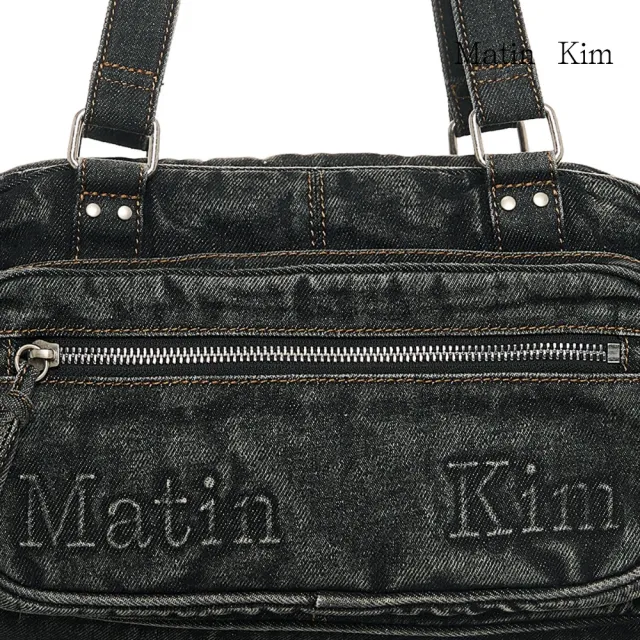 【MATIN KIM】官方旗艦 MATIN做舊丹寧單肩背包(黑色)