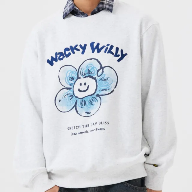【Wacky WiLLY】官方旗艦館 大LILY圖案大學T(UNI圓領上衣  淺灰/海軍藍/綠色)