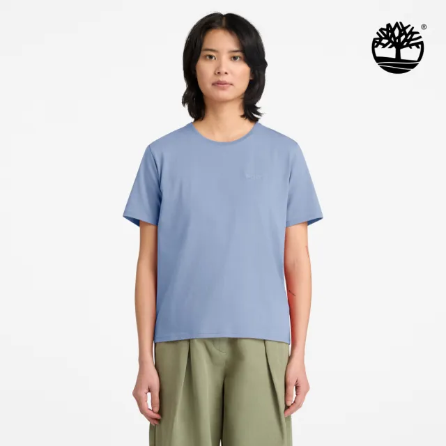 【Timberland】女款灰藍色刺繡LOGO短袖T恤(A2PUPB88)