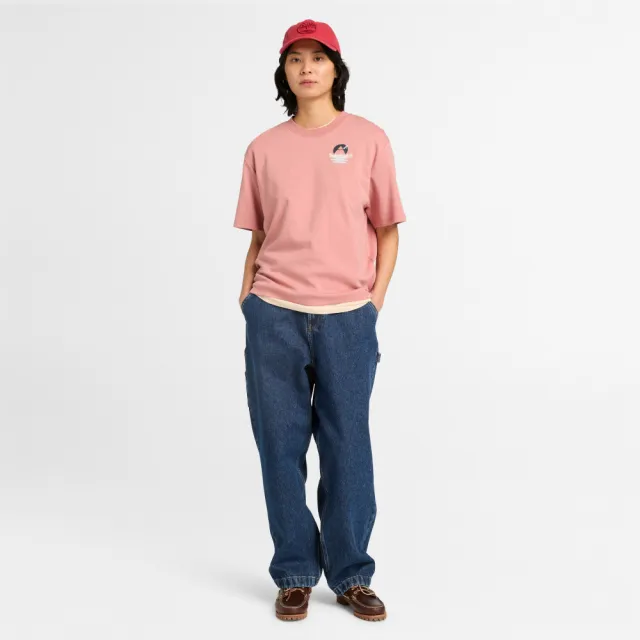 【Timberland】女款粉色寬版圖案短袖T恤(A43XQR85)
