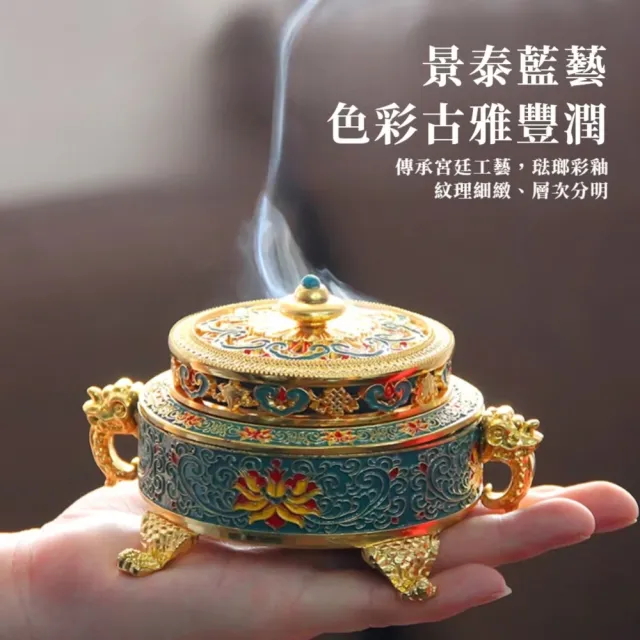 景泰藍旺財薰香爐(吉祥財 蓮花 纏枝文 雙獅耳 奉香 拜拜 防腐 環保 可拆卸 禮物 佛教 信仰)