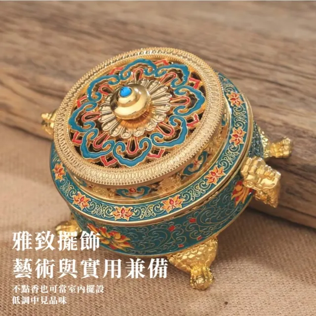 景泰藍旺財薰香爐(吉祥財 蓮花 纏枝文 雙獅耳 奉香 拜拜 防腐 環保 可拆卸 禮物 佛教 信仰)