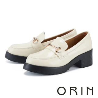 【ORIN】牛油皮金屬馬銜釦厚底樂福鞋 米色