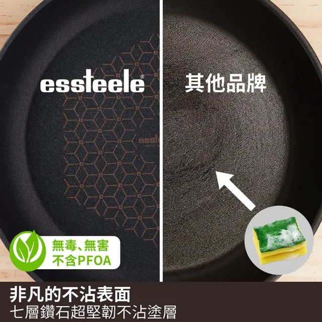 【MEYER 美亞】ESSTEELE意帝斯 智慧感溫手把 鑽石不沾鍋 32cm平底鍋(IH/電磁爐適用)