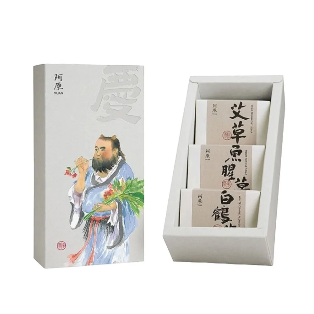 【阿原】守護神慶豐收-神農禮盒(艾草皂115g+魚腥草皂115g+白鶴草皂115g 溫定安神.淨化髒污.溫潤滋養)
