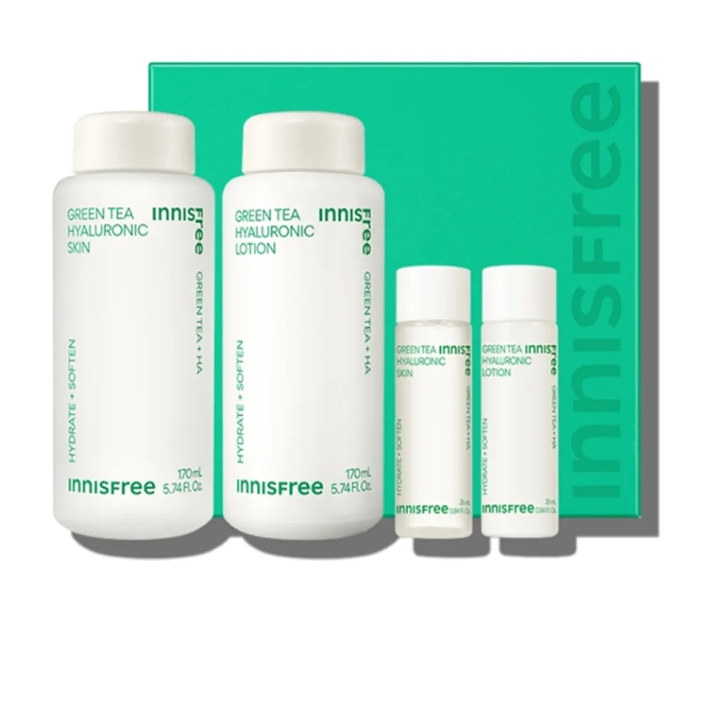 即期品【innisfree】綠茶玻尿酸化妝水乳液保濕4件組(國際航空版)