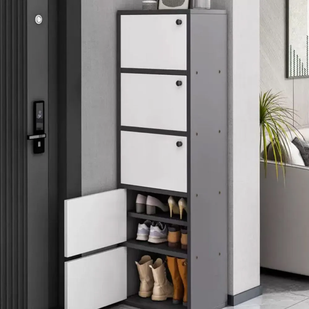 新川 鞋櫃 家用小戶型入戶門口鞋櫃 室內多層收納儲物鞋架 暖白色六門十二層176CM
