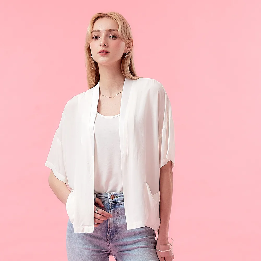【ICHE 衣哲】Cop.Copine法式輕盈嫘縈寬鬆短袖罩衫外套