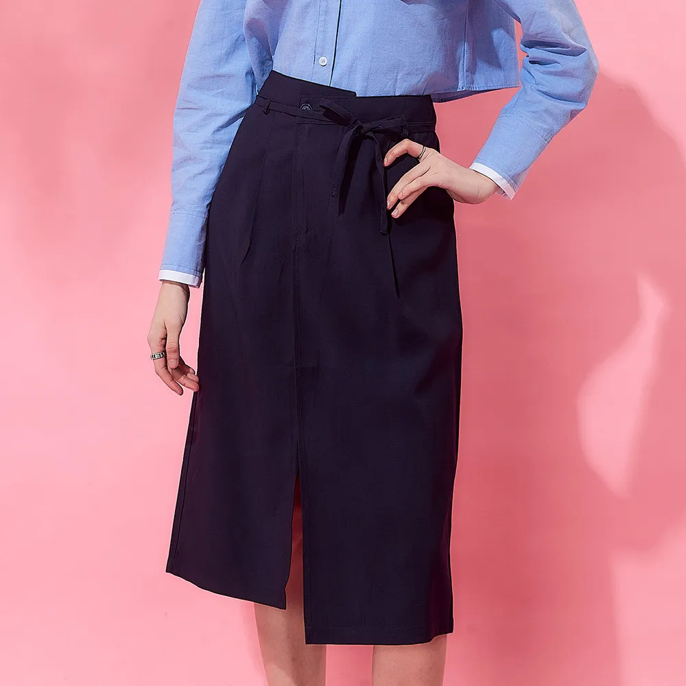 【ICHE 衣哲】Cop.Copine法式簡約前開衩綁帶鉛筆造型半長裙