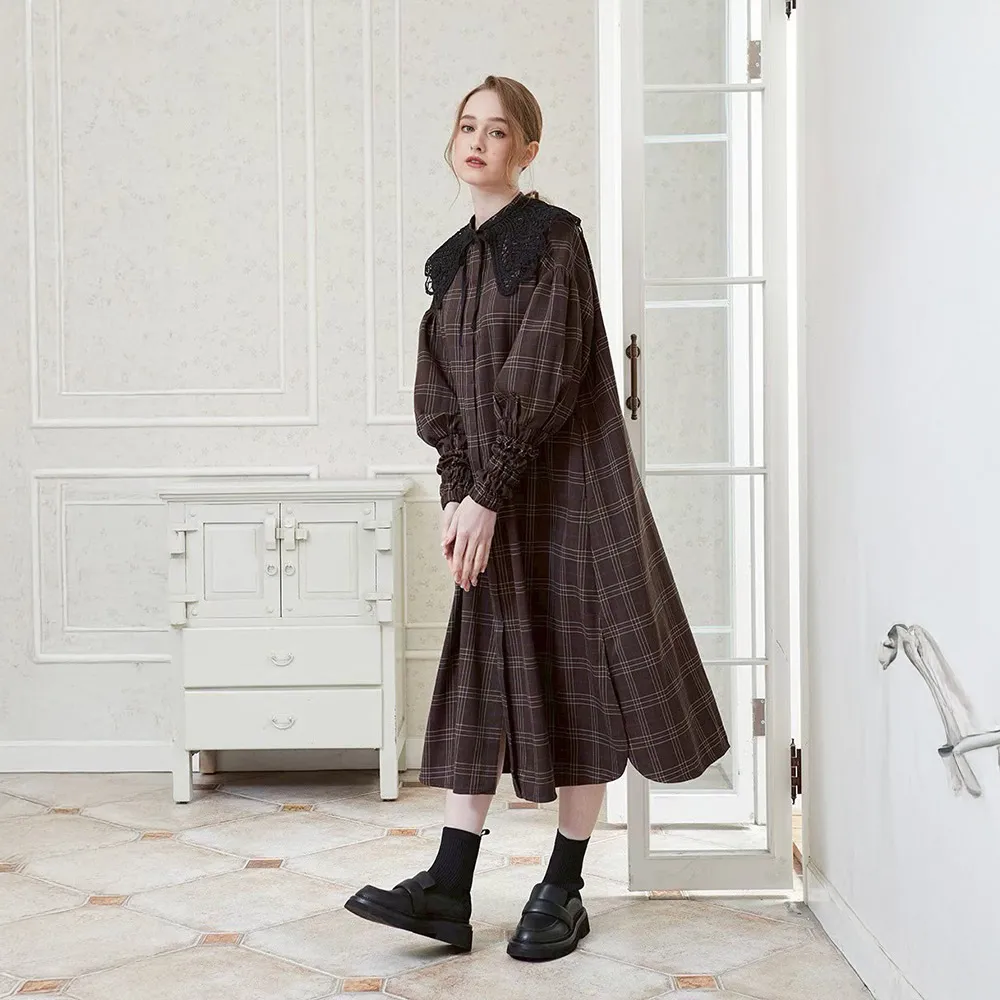 【ICHE 衣哲】Cop.Copine 法國格紋娃娃領洋裝(兩色)