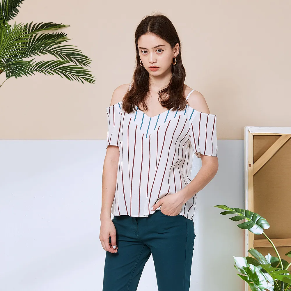 【ICHE 衣哲】Cop.Copine仲夏巴黎條紋露肩造型上衣