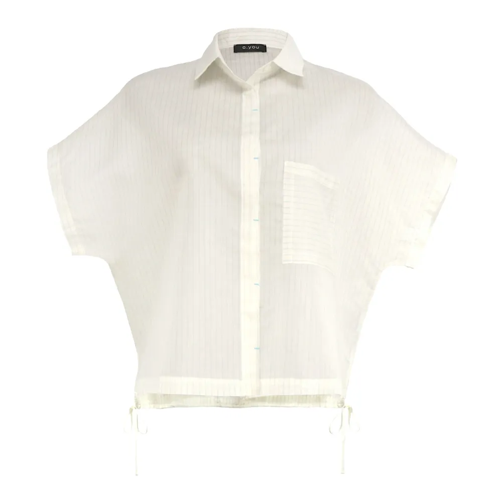 【ICHE 衣哲】Cop.Copine 法式簡約．百搭抽繩短袖短版造型襯衫上衣