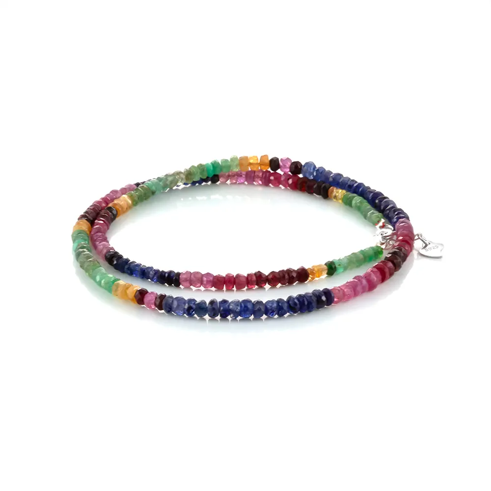 【Woogie武吉珠寶】精品多寶寶石純銀套鍊(彩剛祖母綠3-4mm)