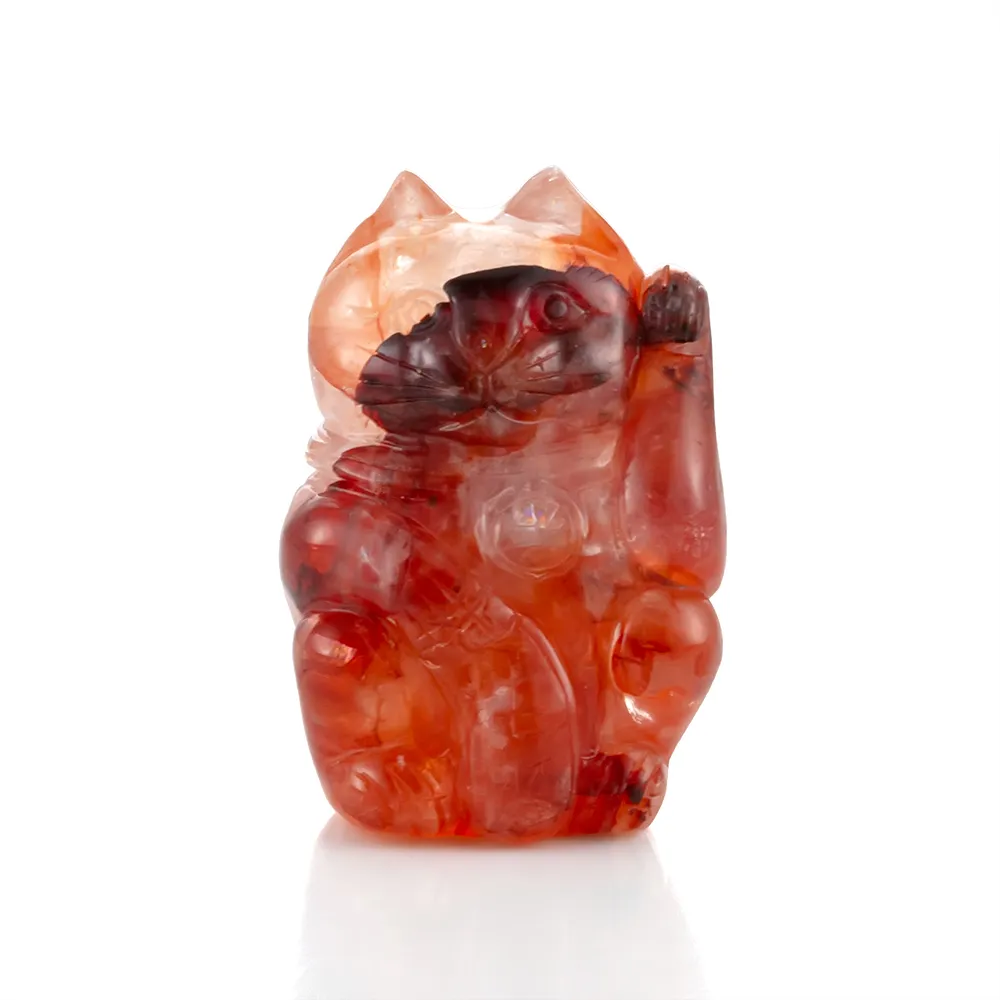 【Woogie武吉珠寶】精品錦鯉膠花水晶招財貓擺件(60x41mm)