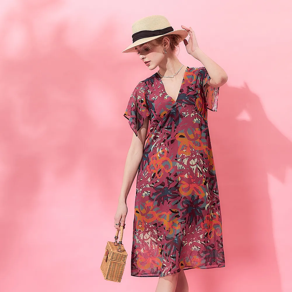 【ICHE 衣哲】Cop.Copine 法國原裝進口微甜花卉印花雪紡洋裝