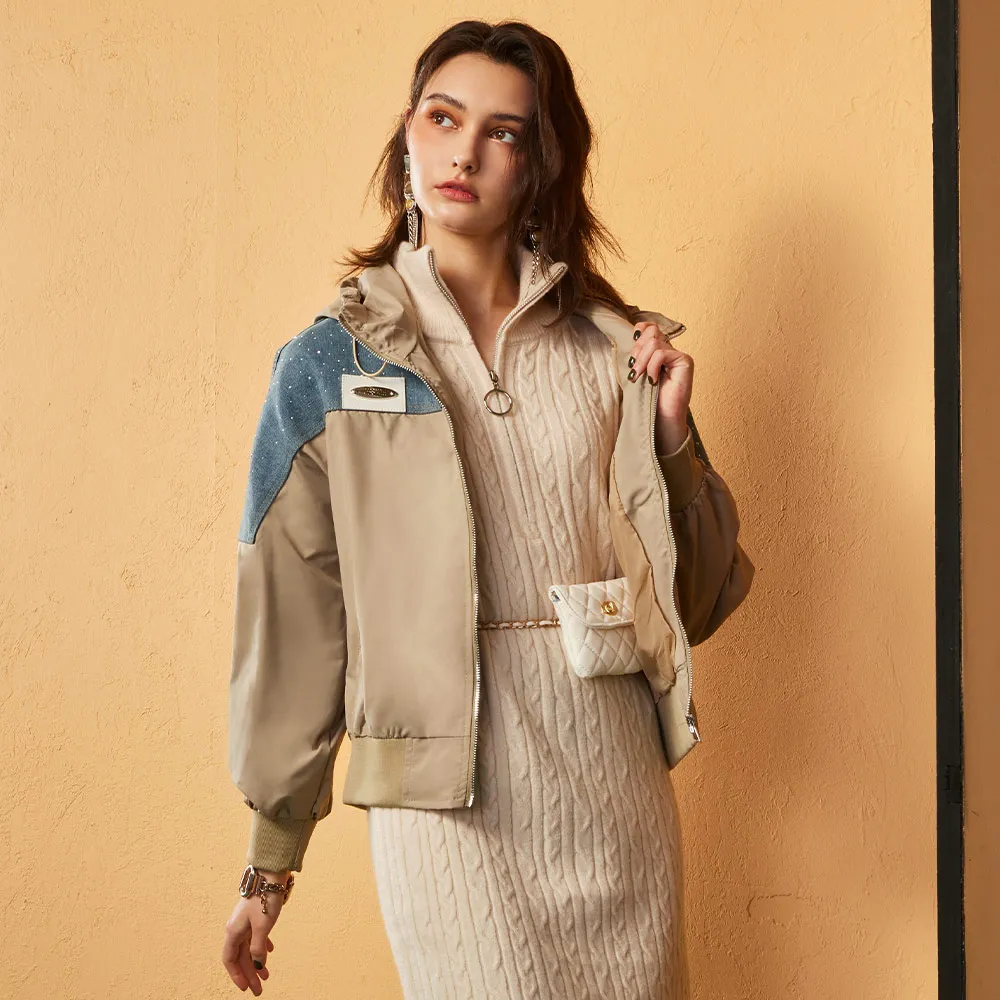 【MON’S】燙鑽牛仔拼接夾克(直)