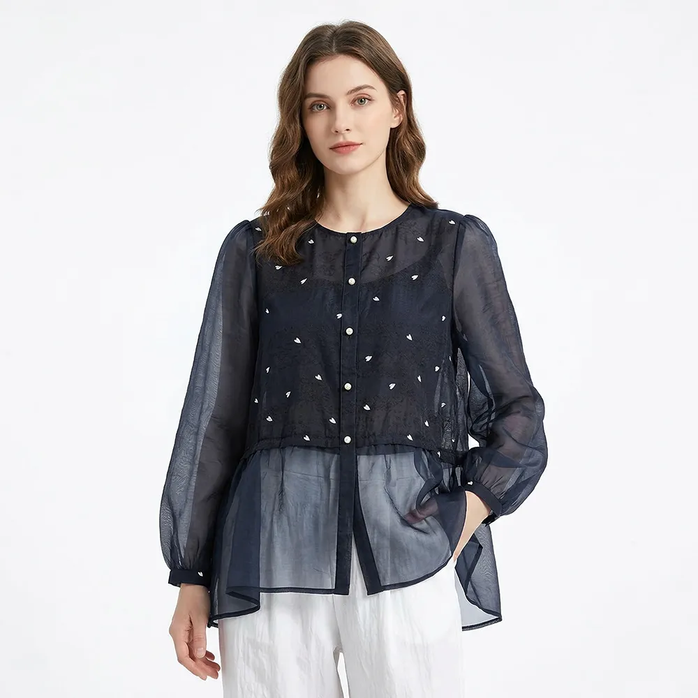 【MON’S】雪紡拼接印花棉上衣(直)