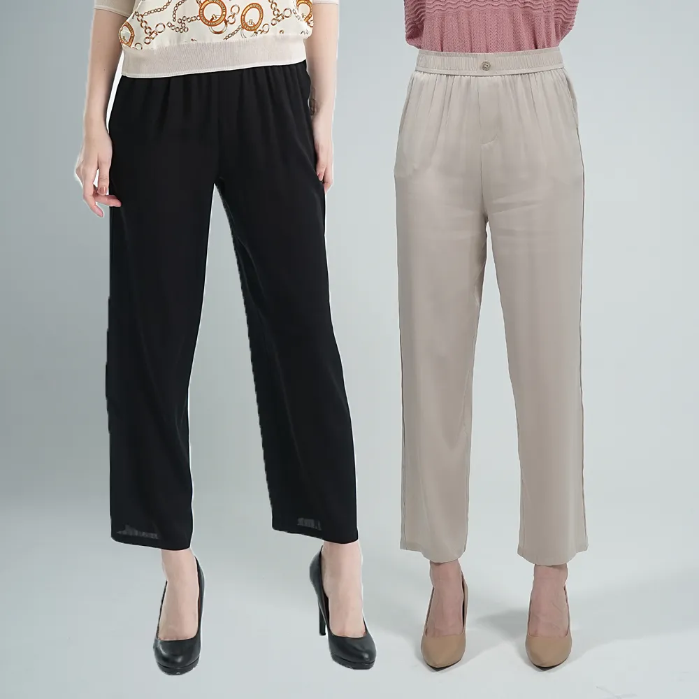 【御絹坊】素面單釦鬆緊蠶絲長褲