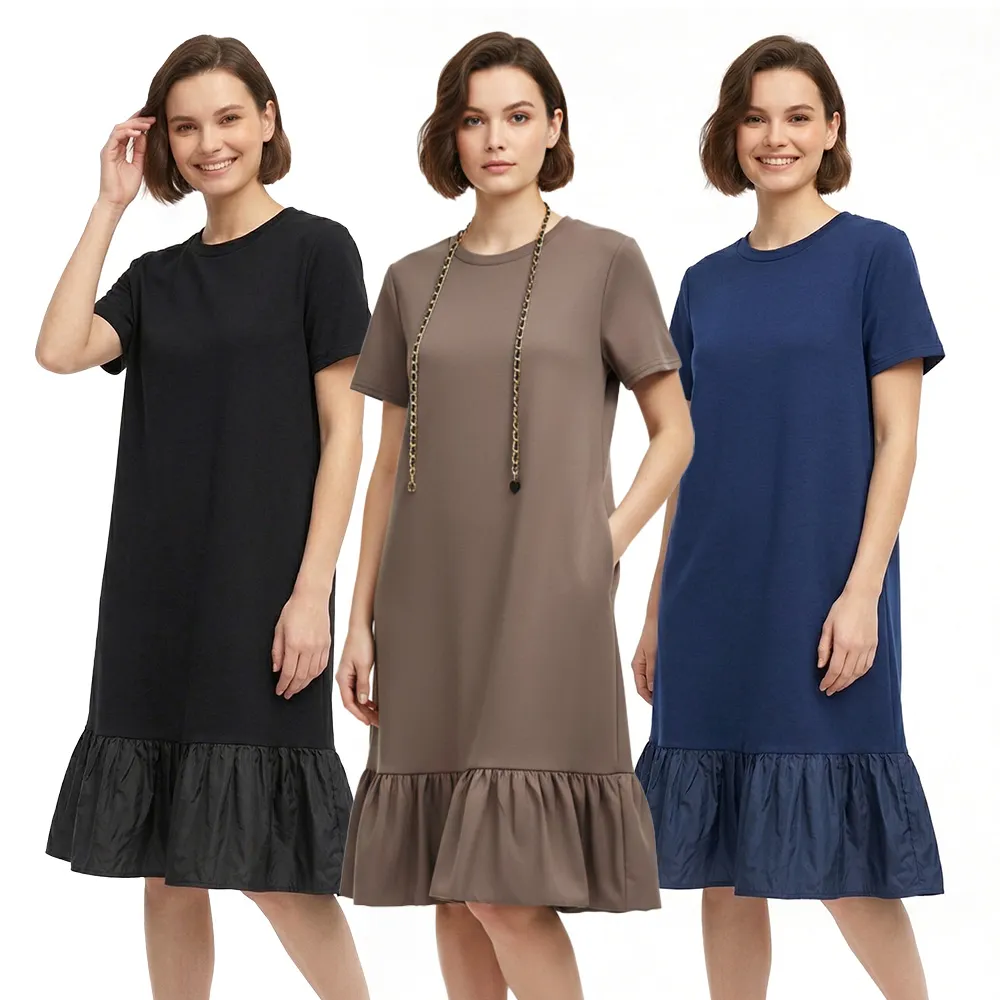 【MON’S】異素材拼接空氣棉洋裝(直)