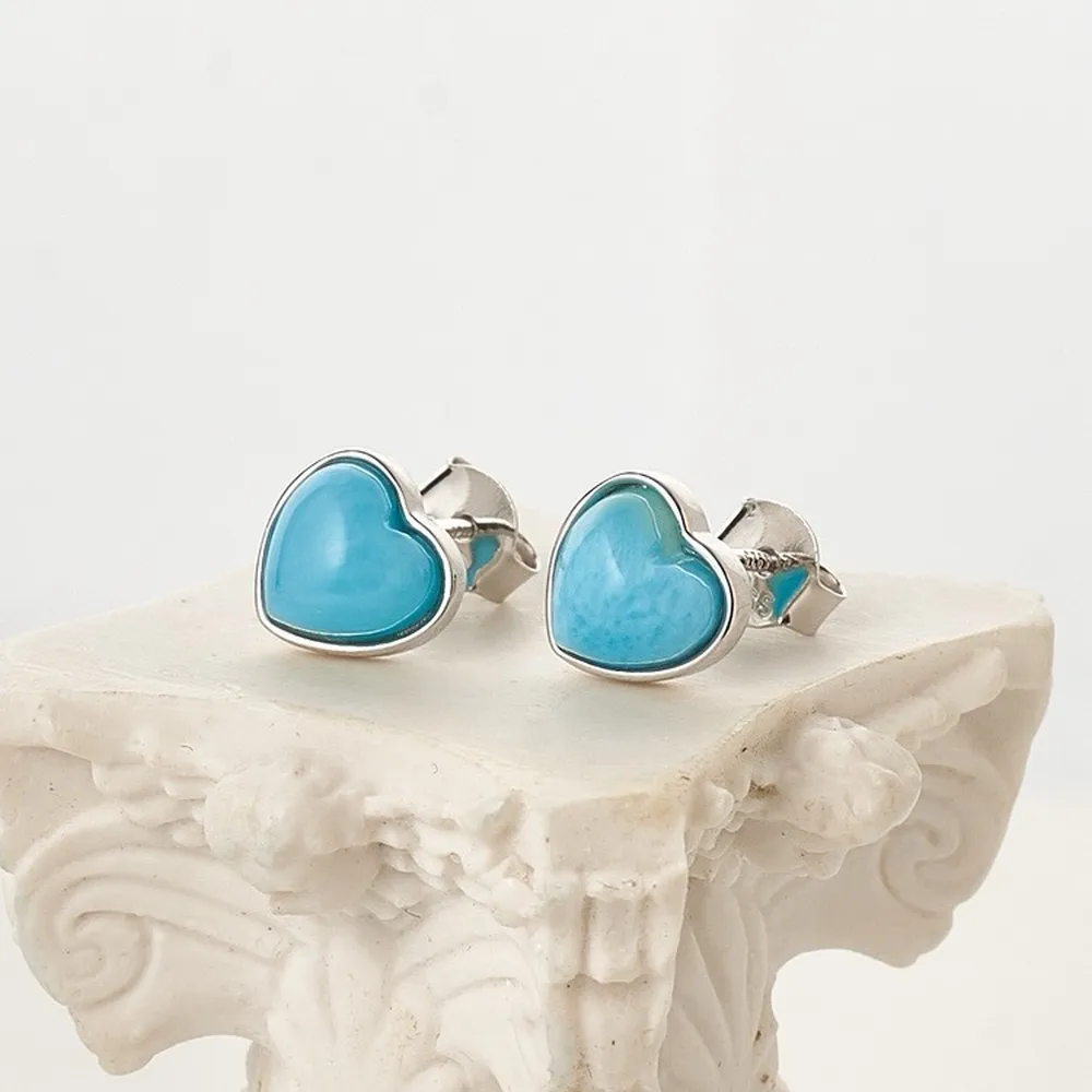 【勝弘珠寶】多明尼加拉利瑪石愛心耳環