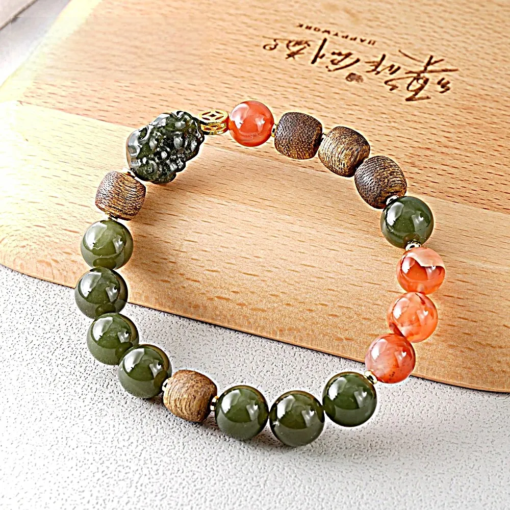 【赫本珠寶】($1899)設計款-泰國沉香和田玉貔貅手鍊(10mm)