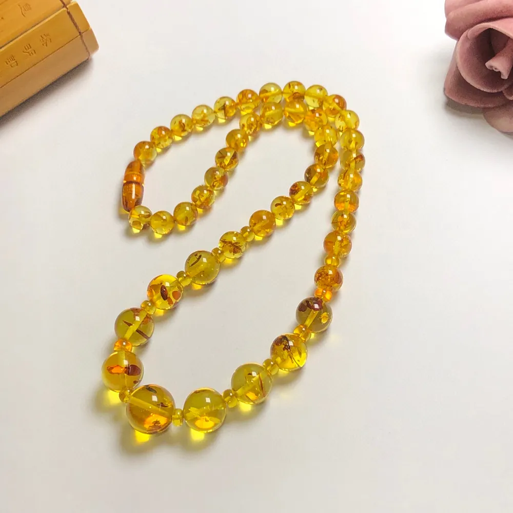 【勝弘珠寶】波羅的海花珀塔珠項鍊-8-15MM