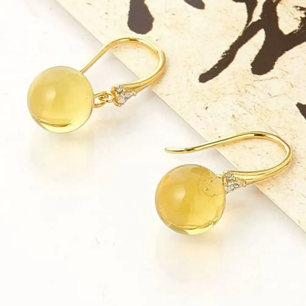 【勝弘珠寶】多明尼加藍珀簡約耳環-9mm(藍珀耳環)