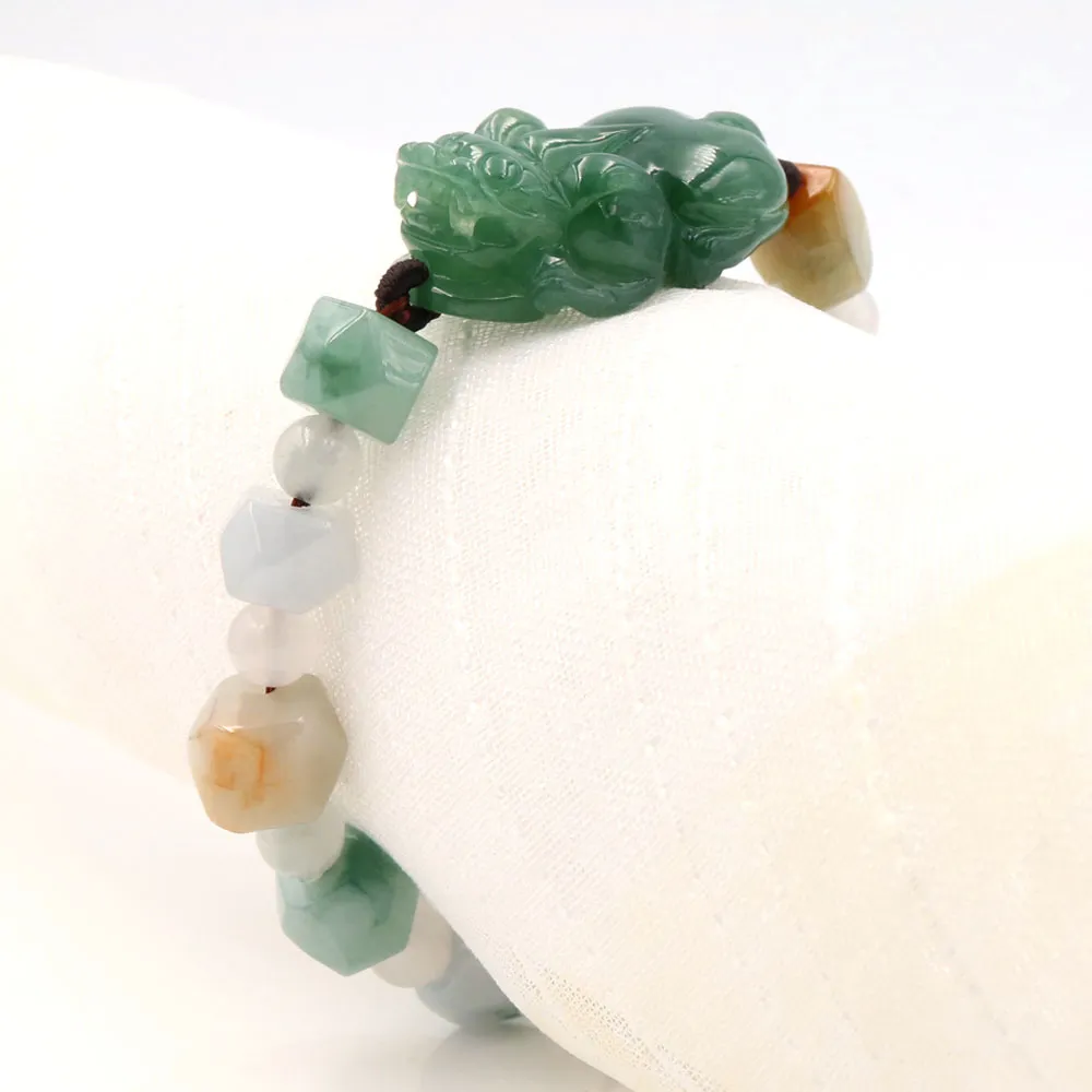 【JA-ME】天然A貨翡翠 滿綠貔貅多寶切面手珠