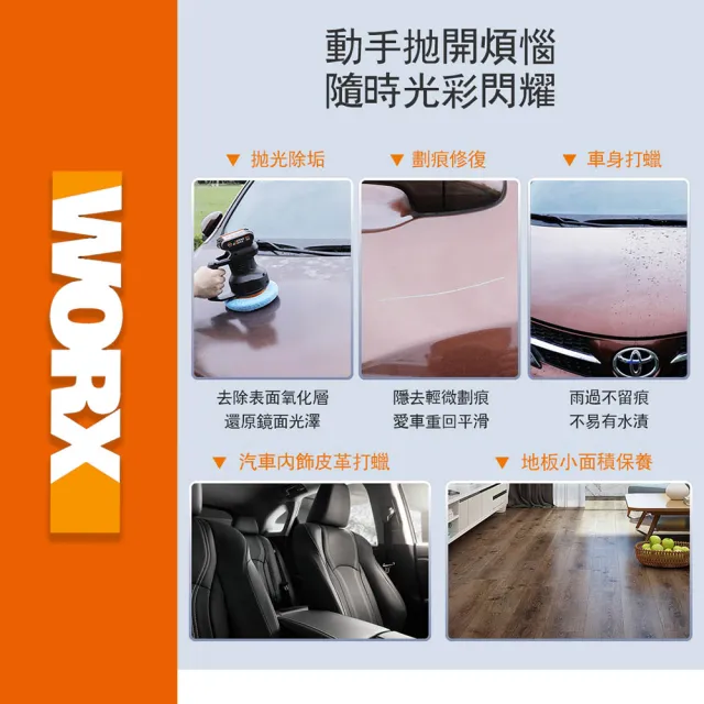 【WORX 威克士】20V  鋰電汽車打蠟拋光機 WX858.2(拋光 打蠟 無線 打蠟機 抛光機 無線打蠟機 鋰電打蠟機)