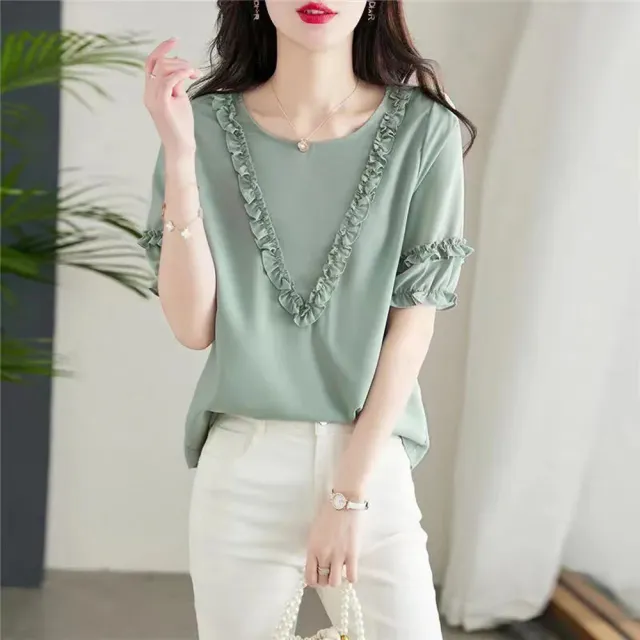 【ALLK 歐楷】新品上架 拼接造型上衣 綠色 尺寸L-XXL/中大尺碼/涼爽/透氣